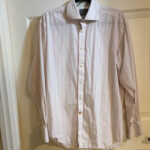 Thomas Dean Pink Striped Dress Shirt